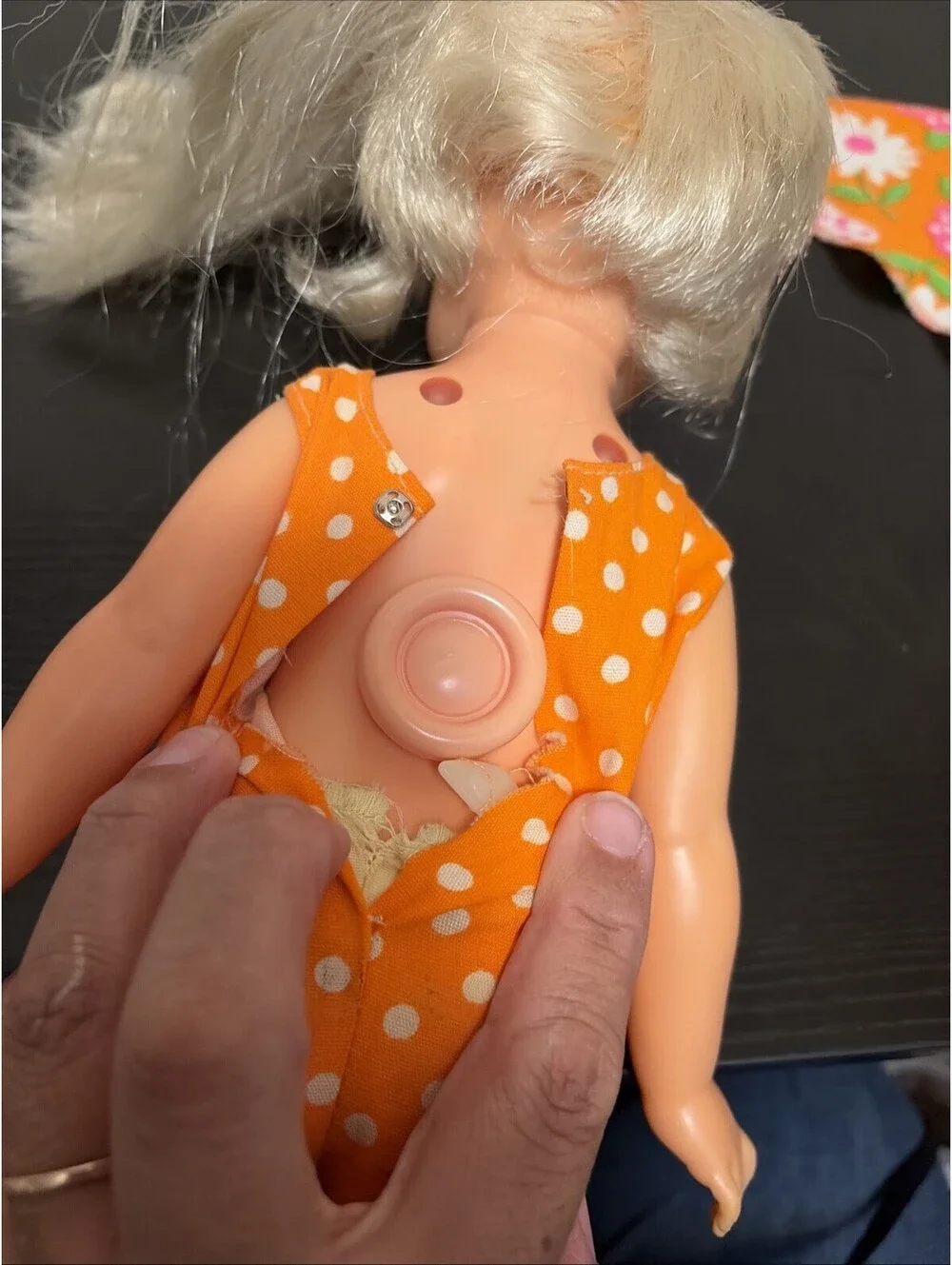 Vintage 1970’s Ideal Grow Hair Fashion Doll 15” Orange Romper Blonde